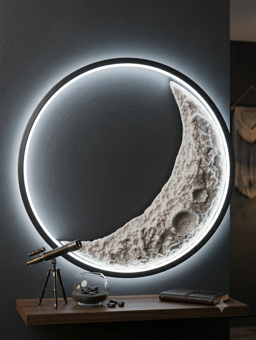 Modern Crescent Moon Wall Lamp – 3D Textured Decorative LED Light for Bedroom & Living Room