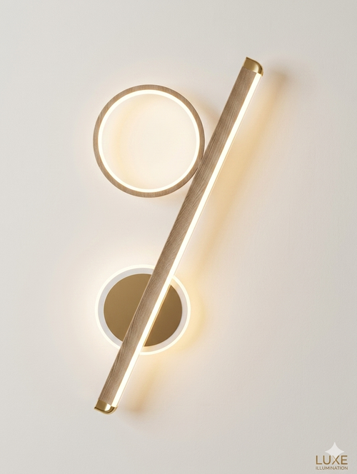 Luxurious Minimalist Geometric LED Wall Light Nordic Wood & Gold Accent Sconce