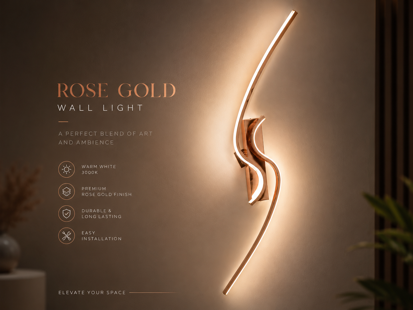 S-Curve LED Wall Light – Premium Rose Gold
